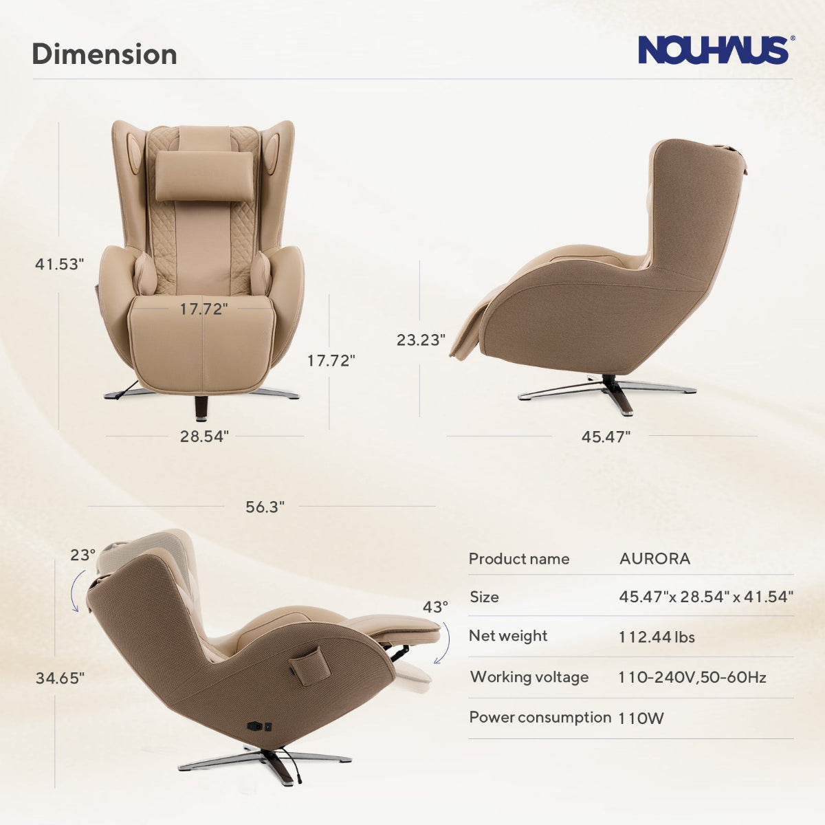 NOUHAUS Aurora Zero Gravity Premium Full-Body Electric Massage Chair