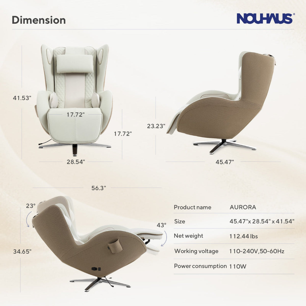 NOUHAUS Aurora Zero Gravity Premium Full-Body Electric Massage Chair