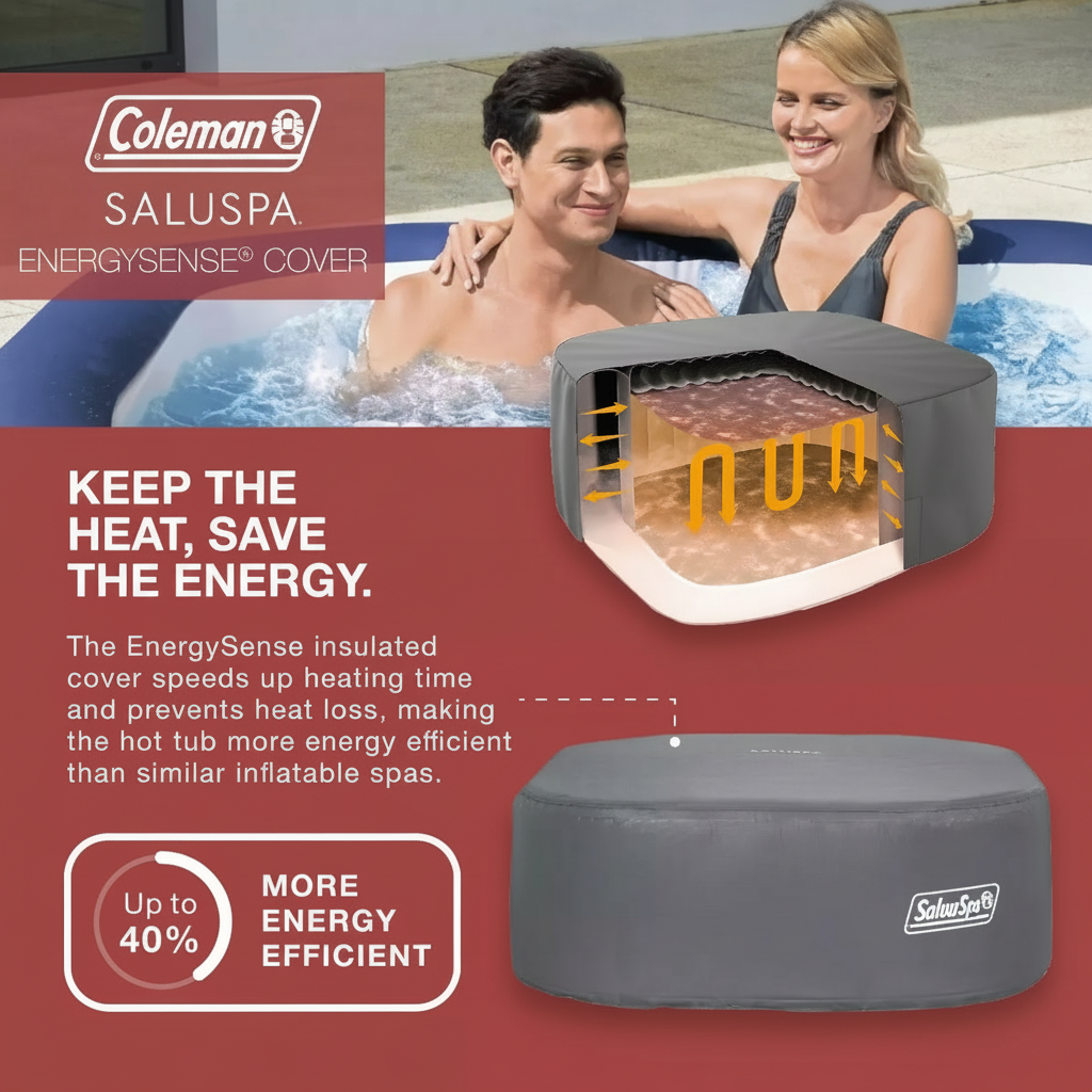 Coleman Atlantis Airjet Large Square 4 to 6 Person Inflatable Hot Tub Portable Outdoor Spa with 140 Airjets and Energysense Cover, Blue