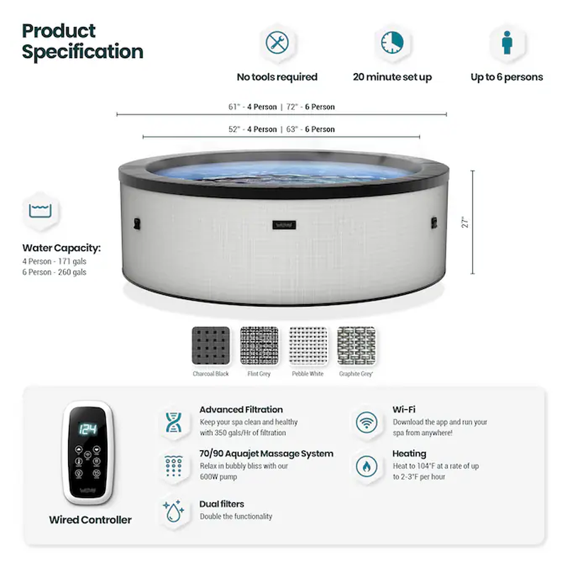 90 Jet 6 -Person round Hot Tub (Cover Included)