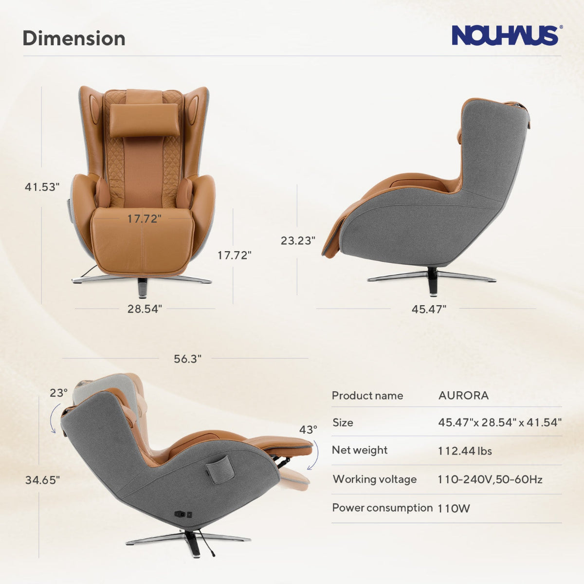 NOUHAUS Aurora Zero Gravity Premium Full-Body Electric Massage Chair