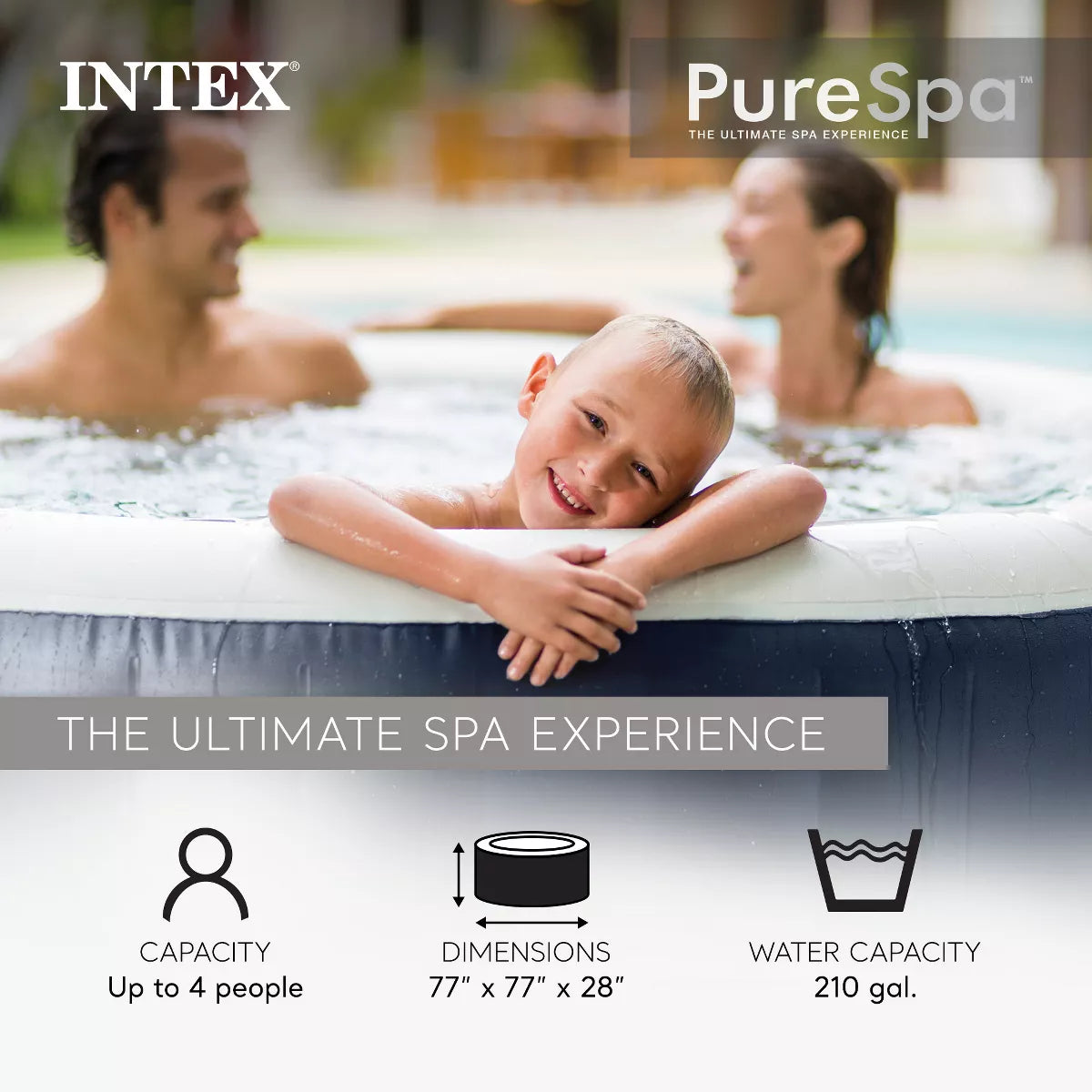 Intex 28429EP Purespa plus 4 Person Inflatable Hot Tub Bubble Jet Spa, 77" X 28"
