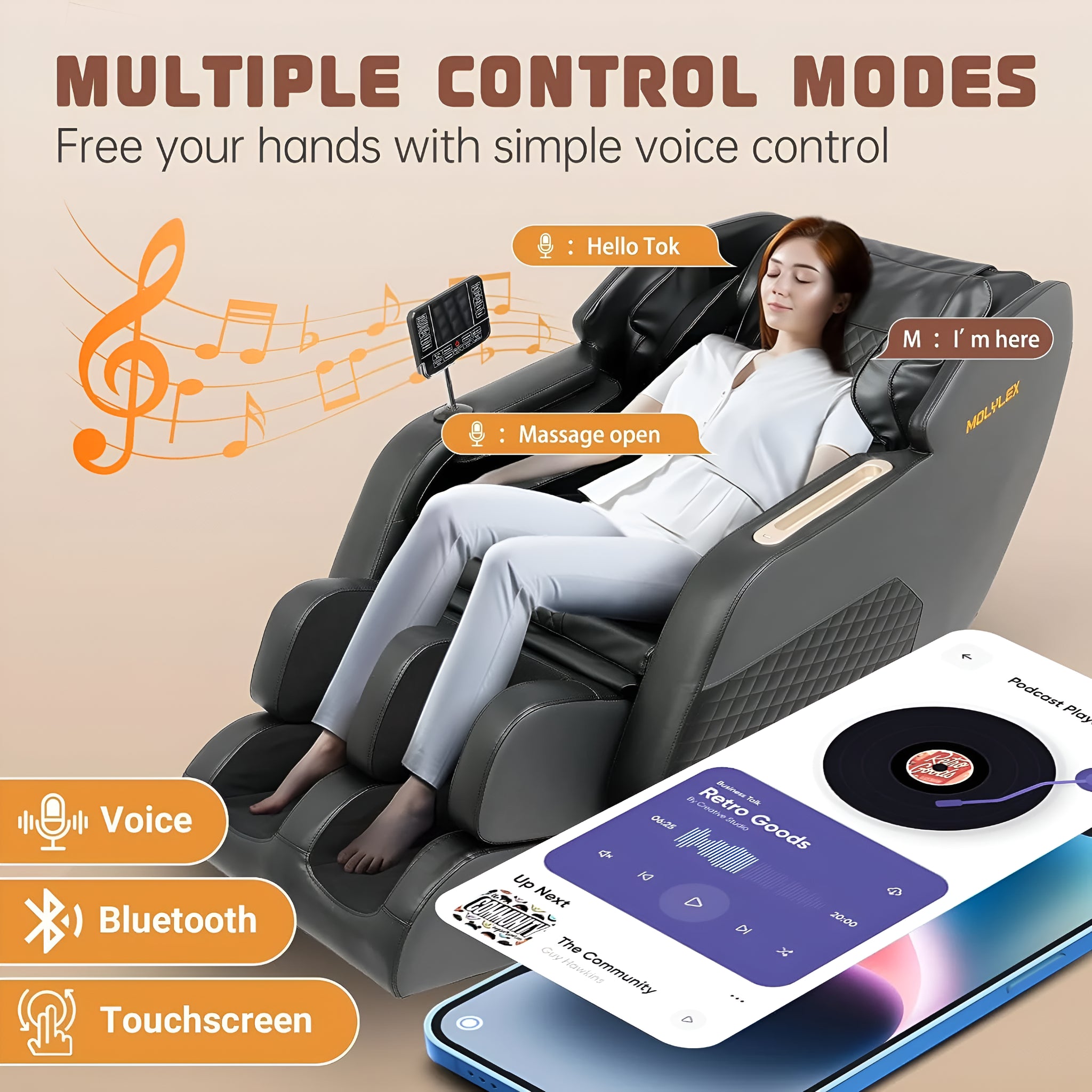 2024 Massage Chair Recliner, Zero Gravity Full Body Massage Chair with Airbags, Heating, Bluetooth Speaker and Foot Rollers (Gray)