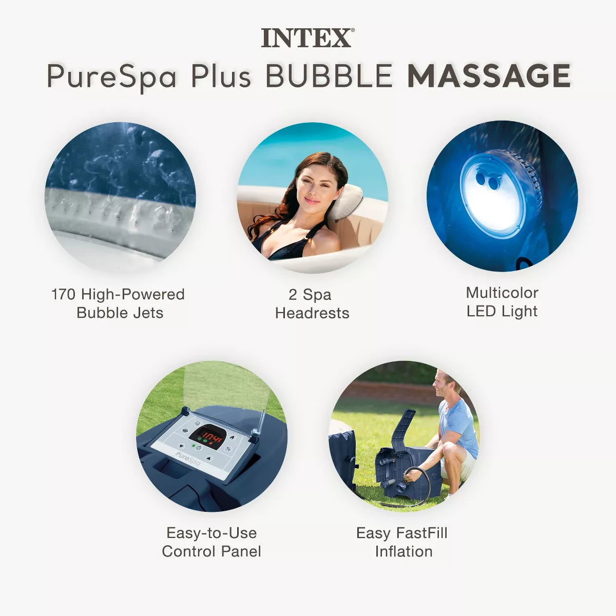 Intex 28429EP Purespa plus 4 Person Inflatable Hot Tub Bubble Jet Spa, 77" X 28"