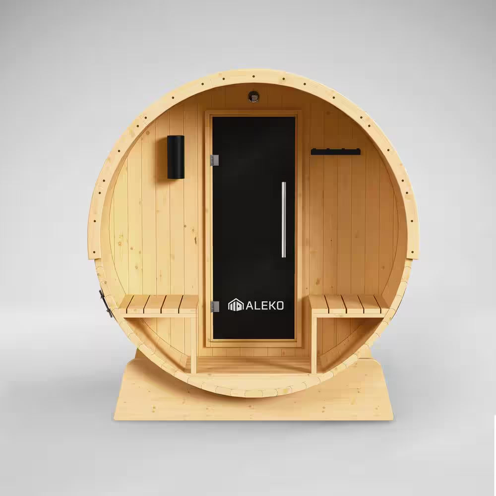 Outdoor Indoor Finland Pine Wet Dry Barrel Sauna 3-5 Person Front Porch Canopy 4.5 Kw ETL Certified Bitumen Shingle Roof