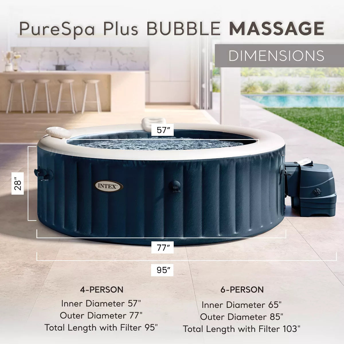 Intex 28429EP Purespa plus 4 Person Inflatable Hot Tub Bubble Jet Spa, 77" X 28"