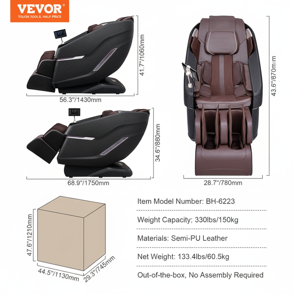 VEVOR Full Body Massage Chair Zero Gravity 3D Shiatsu Recliner with Sl-Track